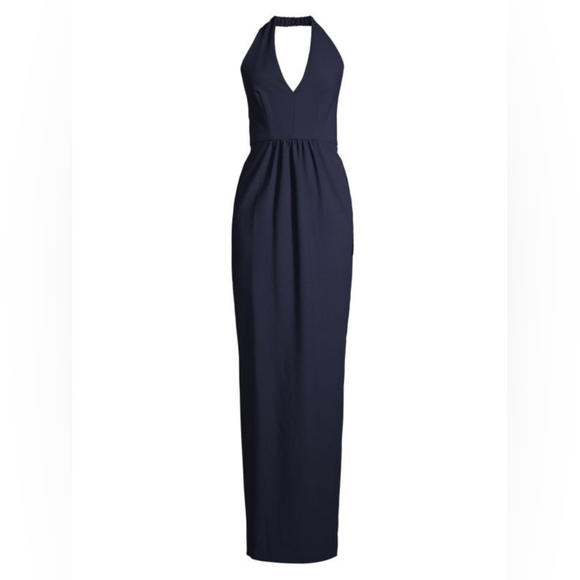 Black Halo Eve NWT Nixie Halter V-Neck Sheath Gown Navy Blue Size 4 Women's - Picture 5 of 14